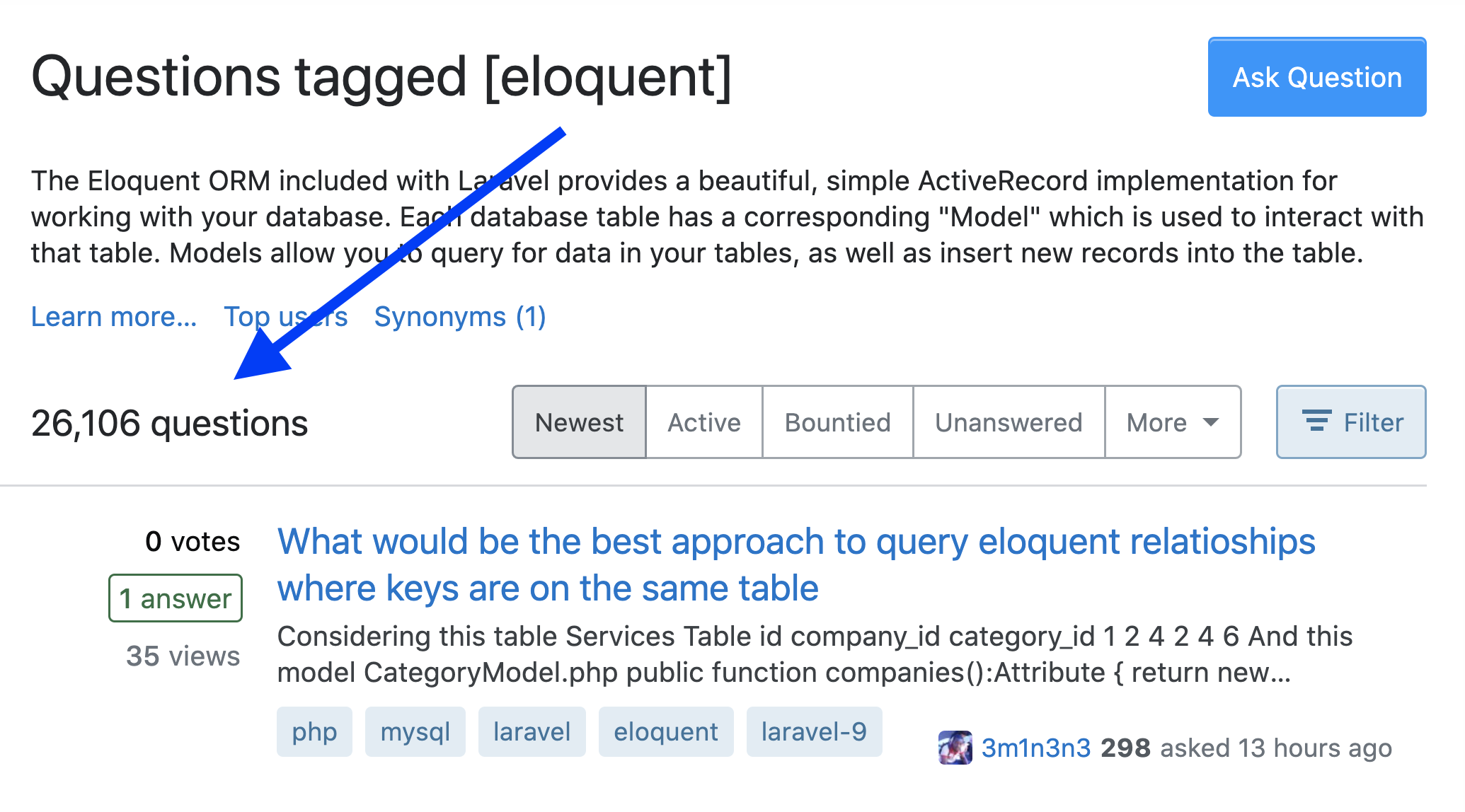 Eloquent questions Stackoverflow