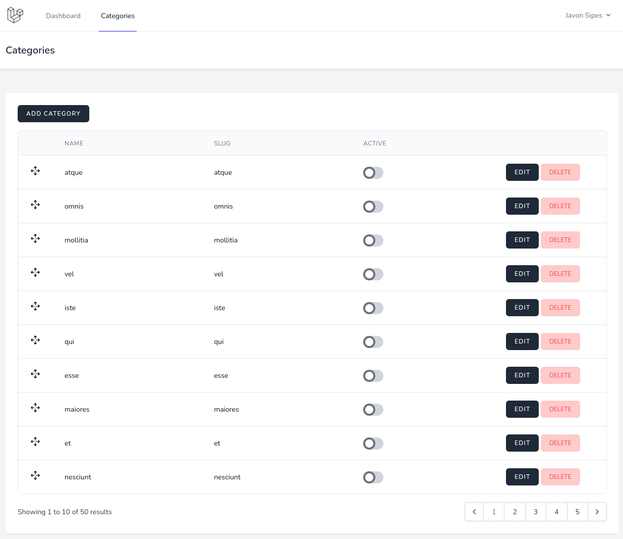 paginated categories