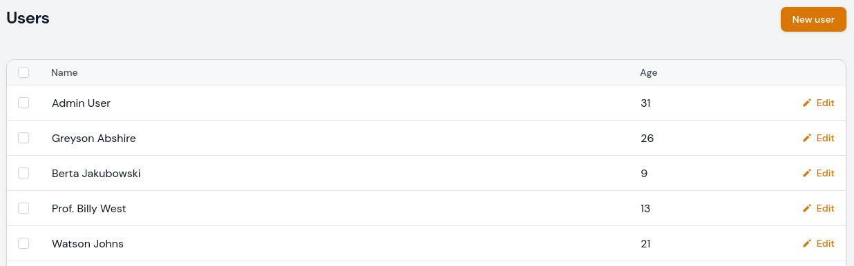 age field in the table