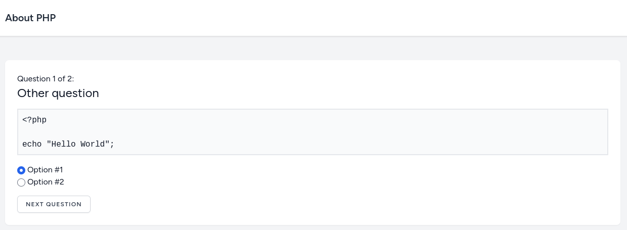quiz with question and options