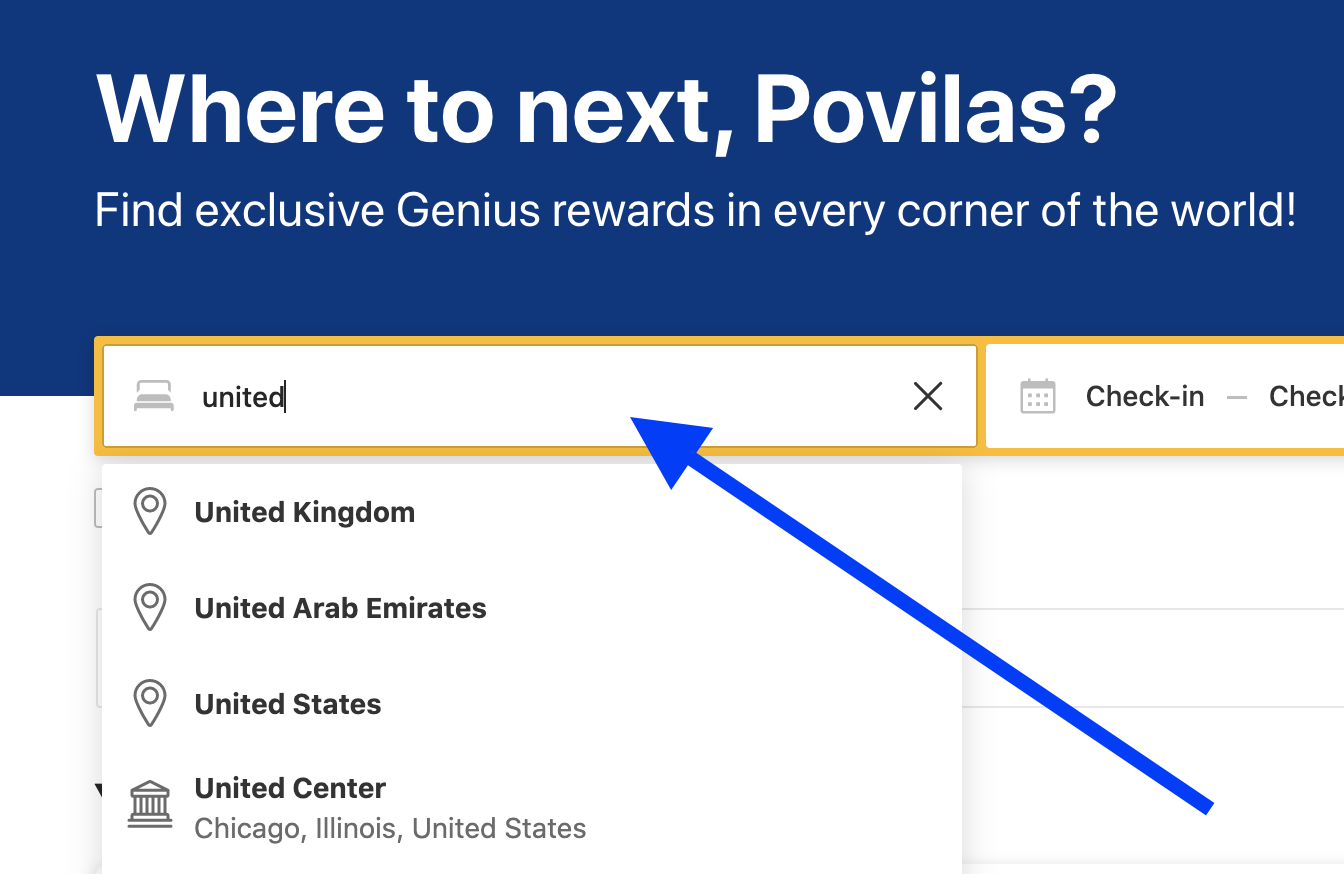 Booking.com search by geographical object