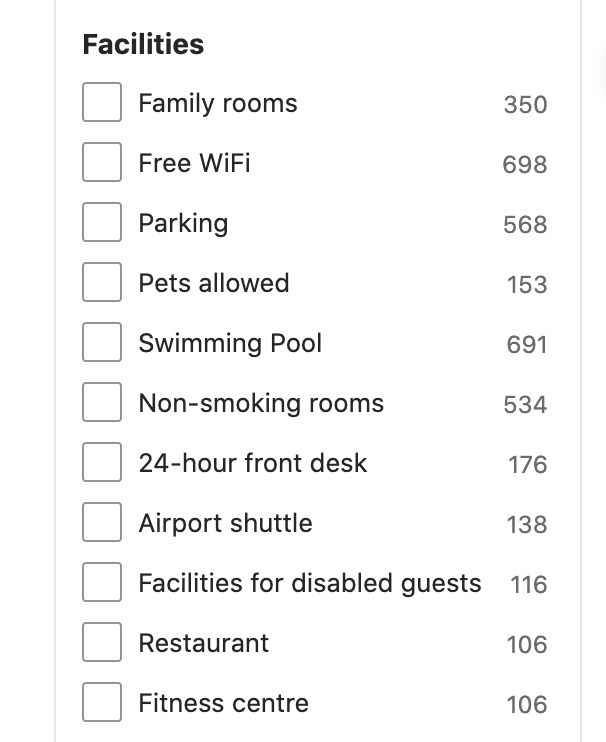 Property search top facilities