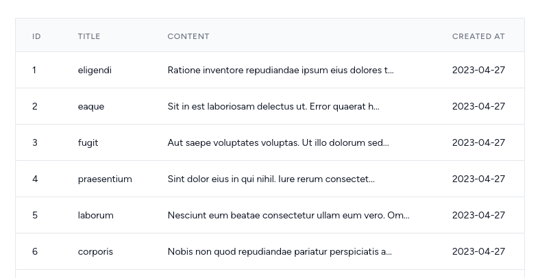 working table using API resources