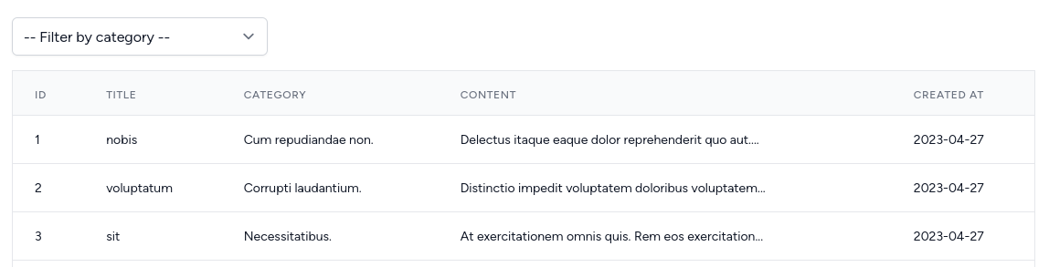 categories select list