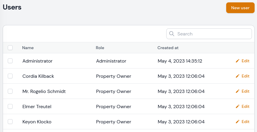 users list table
