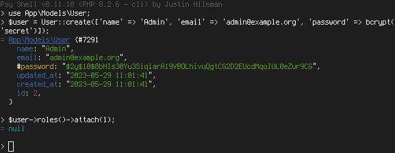 First Admin User Tinker