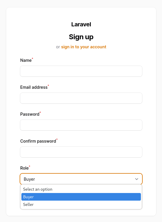 selecting role in register page