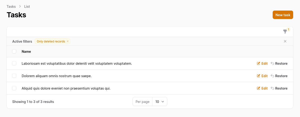 Filament Soft Deletes Table Restore Button